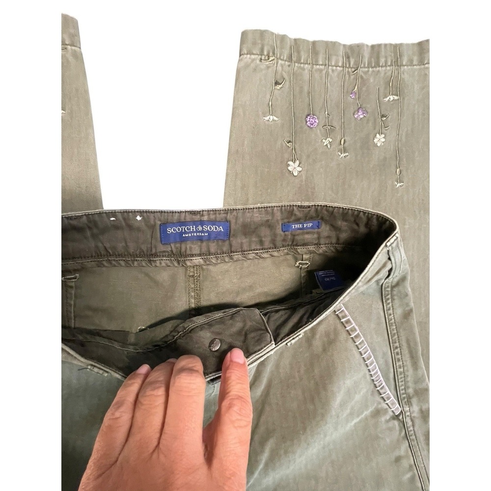 Scotch &‎ Soda Floral-Embroidery Wide-Leg Trousers Pip Womens Green 26/30 Read - Picture 12 of 16
